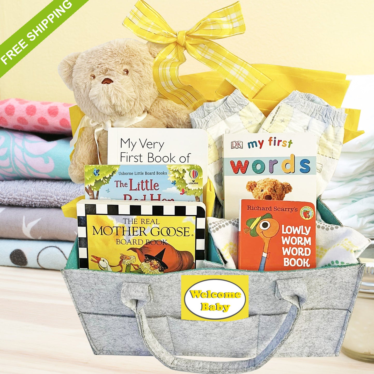 My First Gift Basket Newborn Baby Gift Gender Free for Baby Boys and Baby Girls