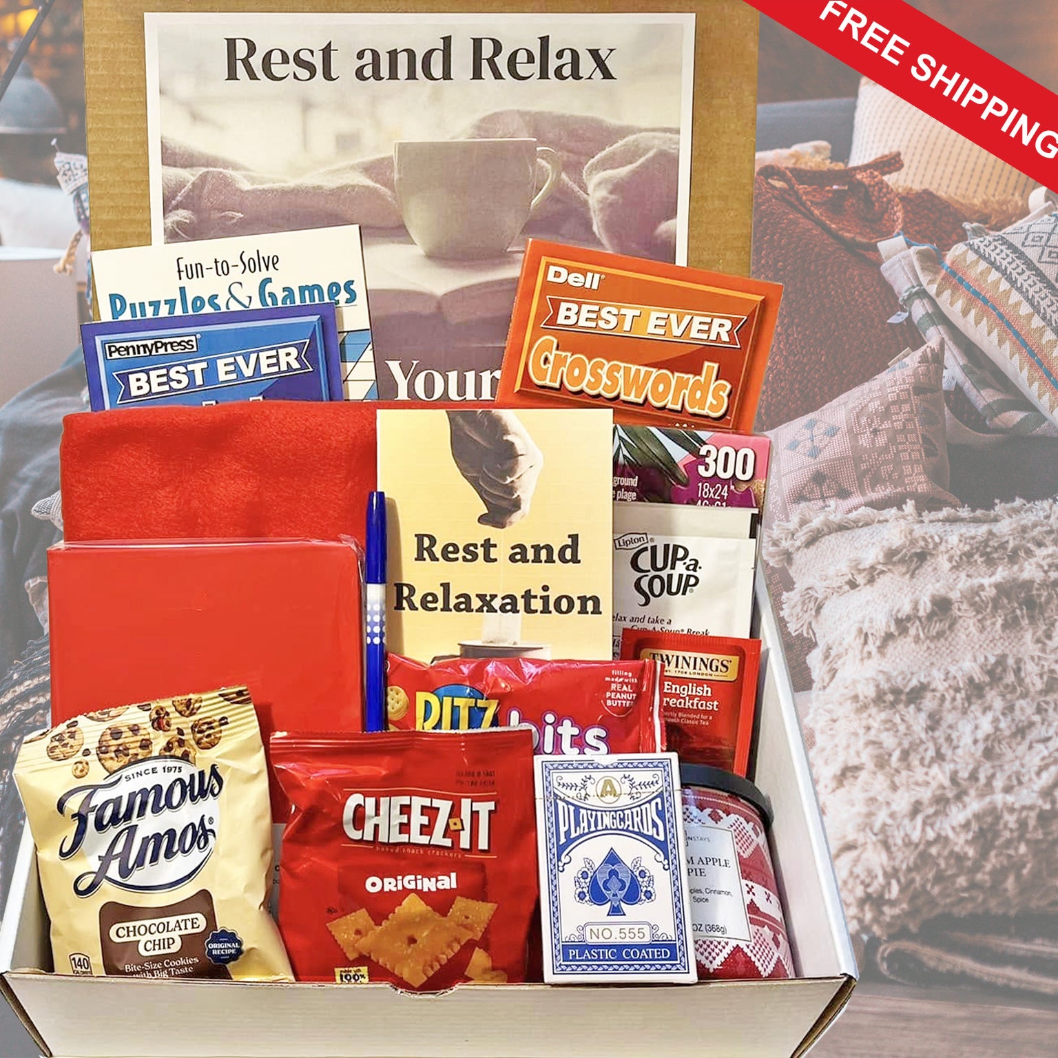 Rest and Relaxation Gift Box Collection for Men and for Women with Puzzle Books, Snacks, Blanket and More to Give for Get Well, Happy Birthday or Thinking of You