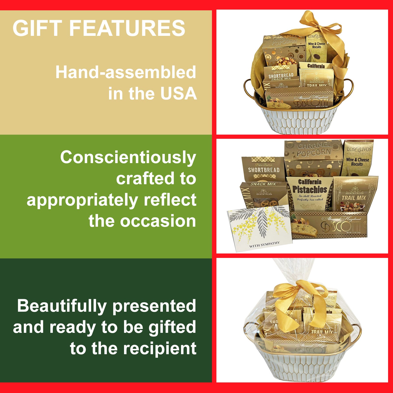 Silver and Gold Holiday Gift Basket for Christmas Gourmet Gift for Individuals or Couples