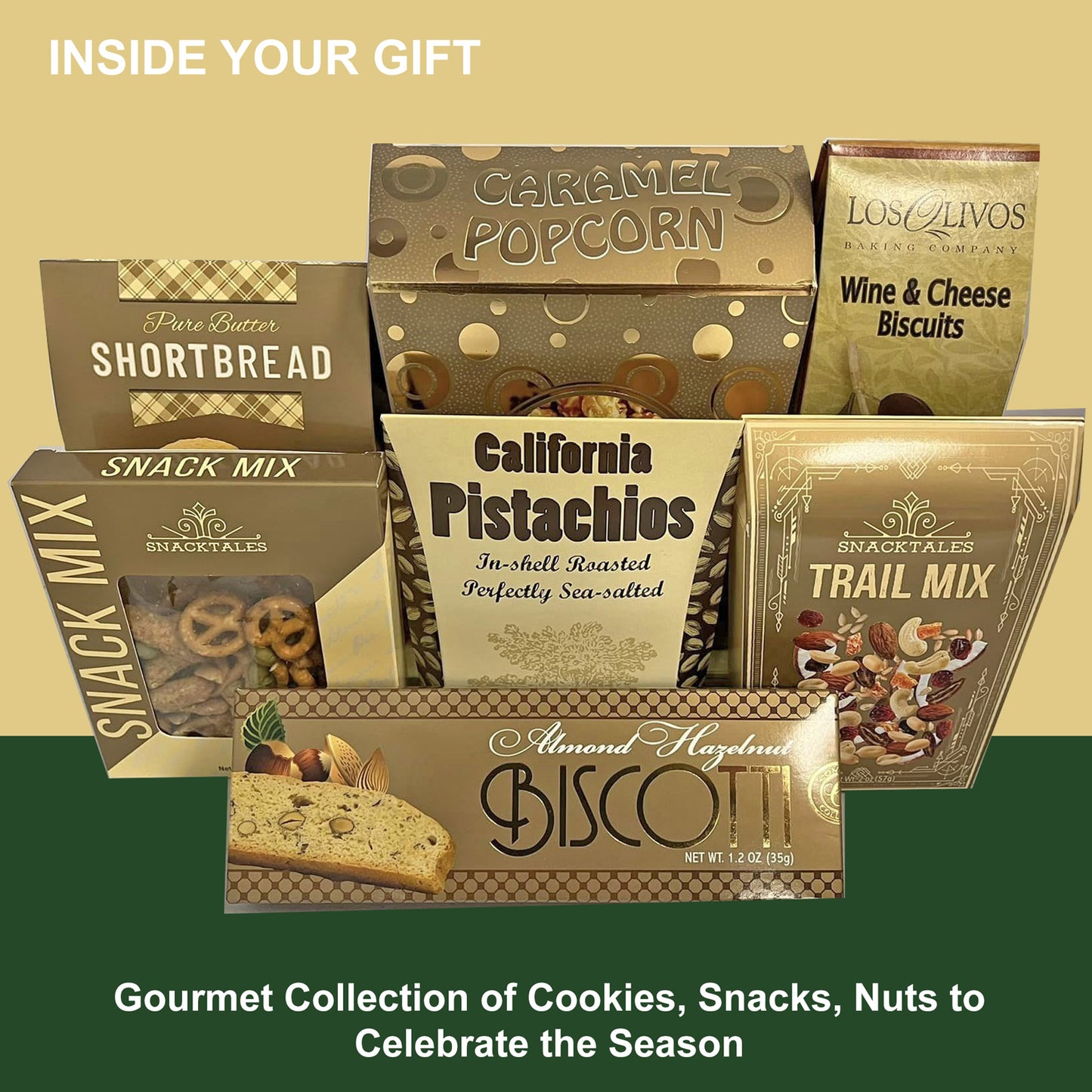 Silver and Gold Holiday Gift Basket for Christmas Gourmet Gift for Individuals or Couples