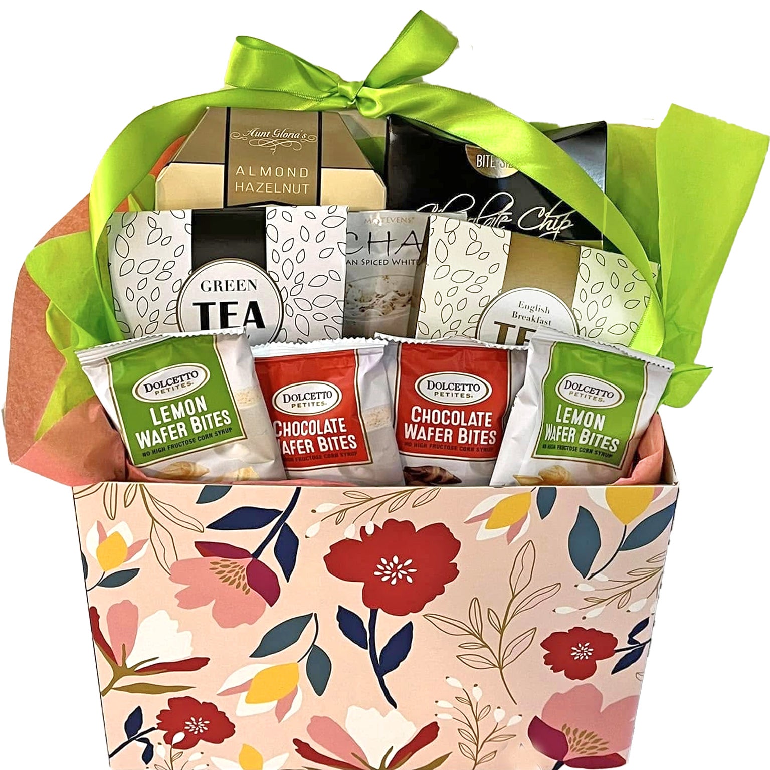 Tea Party Gourmet Gift Box with Teas and Cookies for Birthday, Mother's Day, Thinking of You, Housewarming Occasions