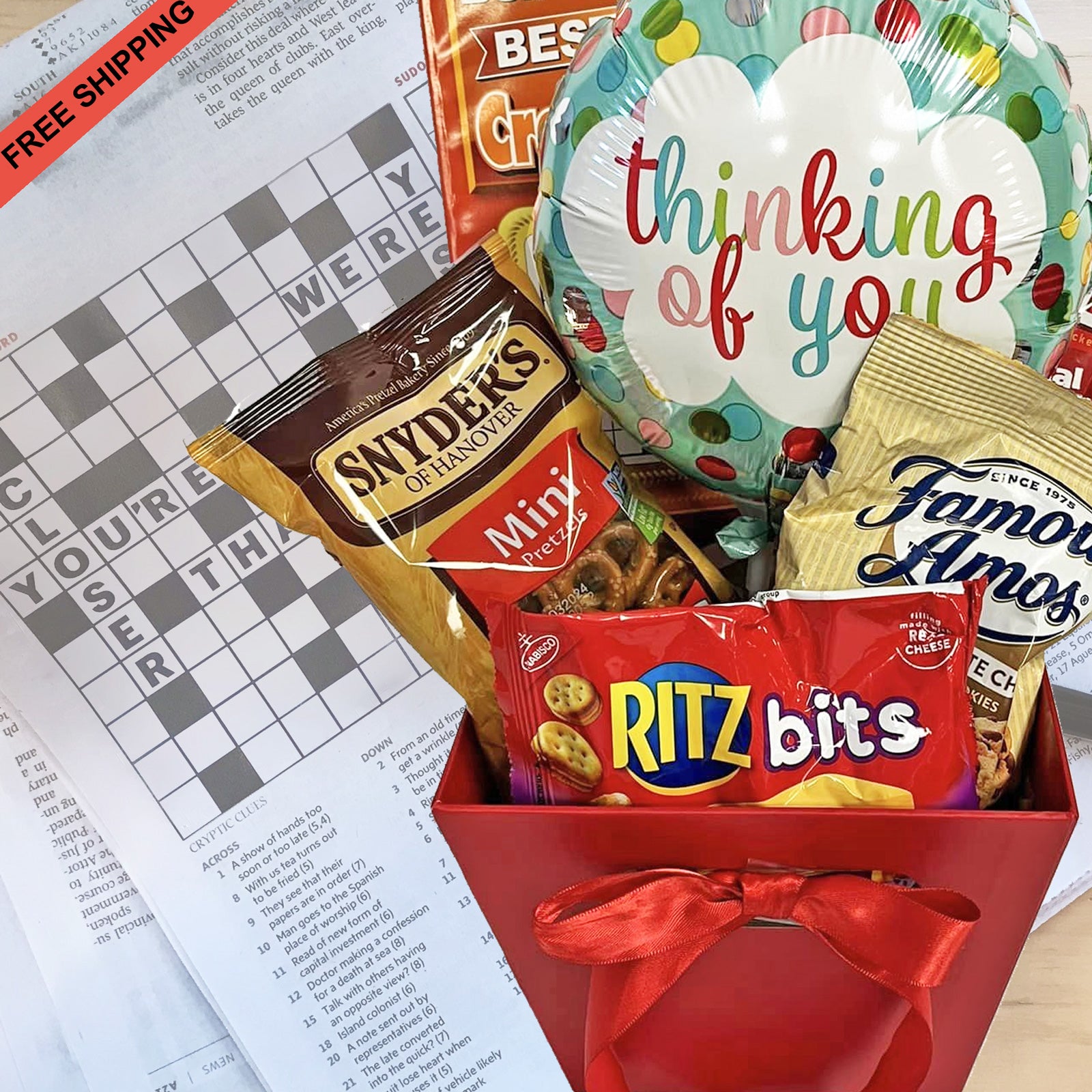 Thinking of You Gift Box with Crossword and Snacks for Get Well, After Surgery, Recovery, Illness, Encouragement 