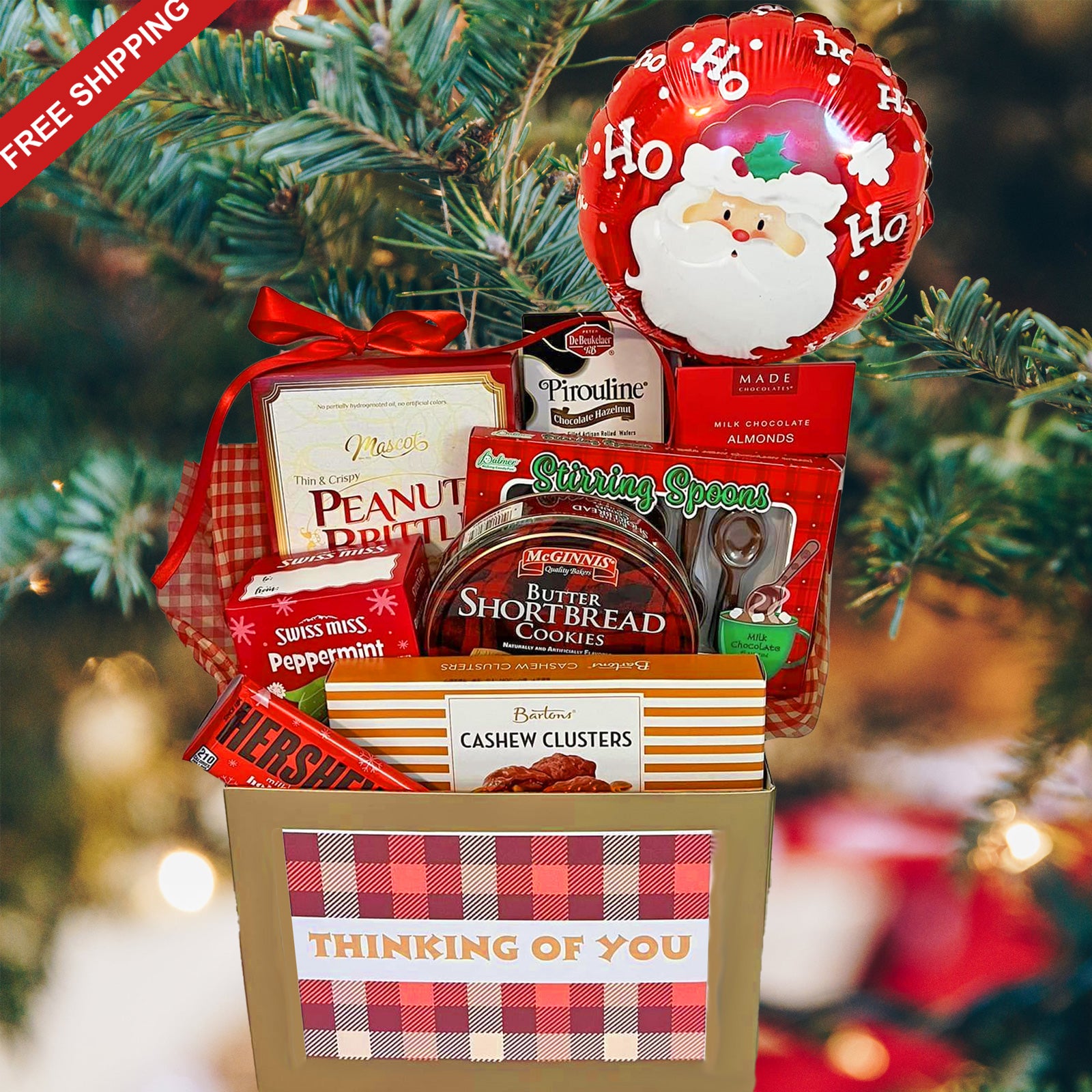 Thinking of You Christmas Gift Basket with Chocolates, Nuts, Cookies and Cocoa