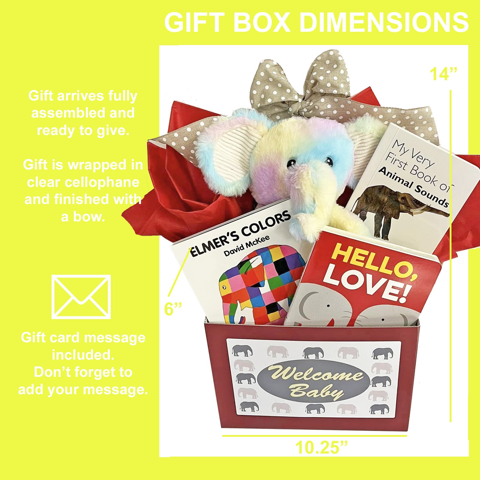 Welcome Baby Gift Box Gender Neutral Elephants Design for Baby Boys and Baby Girls