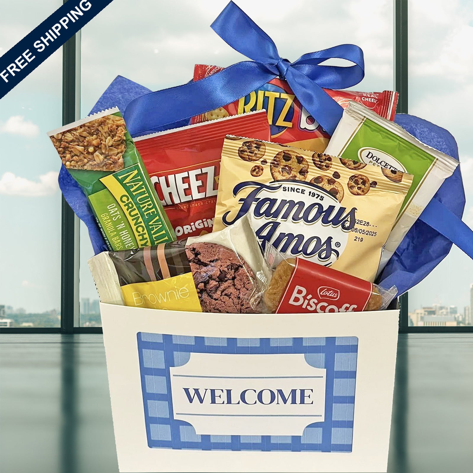 Welcome Basket Snack Filled Welcome Gift for New Hires, Event Attendees, Guests, New Homeowners to say Welcome to the Team, Welcome to our Event or Welcome Home with Cookies and Snacks