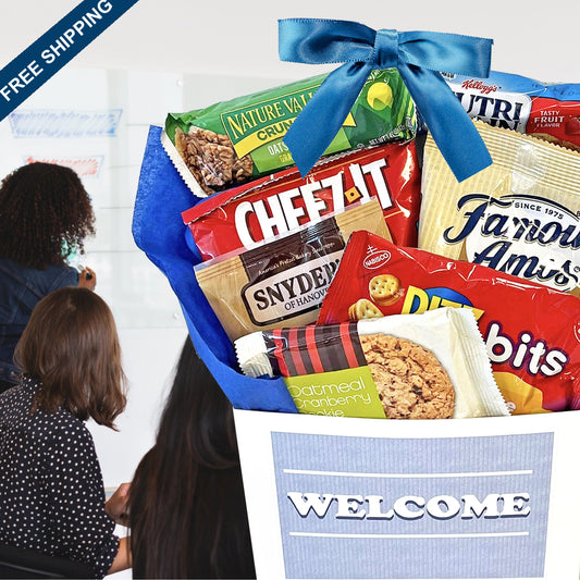 Snacks Welcome Gift Box for Meetings, Conferences, Trainings, Events Guest Gift with Cookies, Pretzels, Snacks for Attendees, Employees, Staff