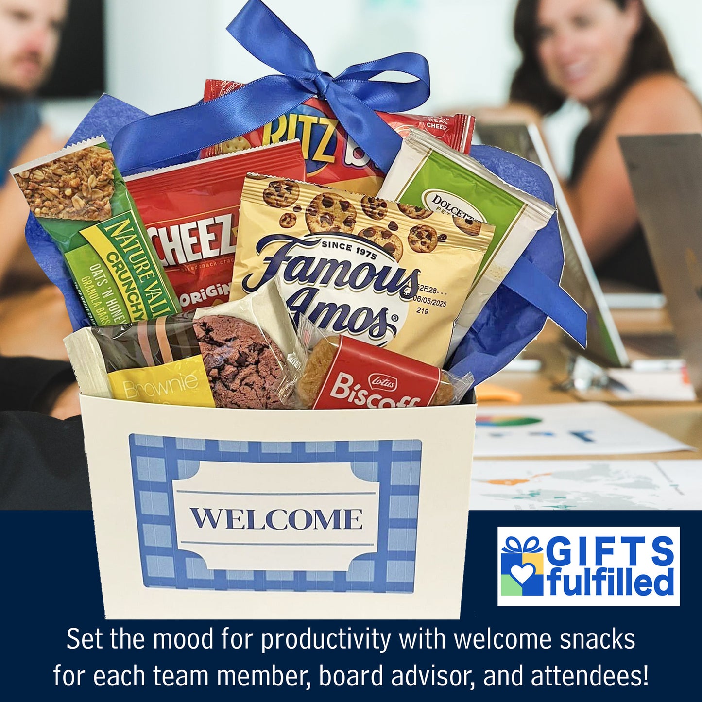 Welcome Basket Snack Filled Welcome Gift for New Hires, Event Attendees, Guests, New Homeowners to say Welcome to the Team, Welcome to our Event or Welcome Home with Cookies and Snacks