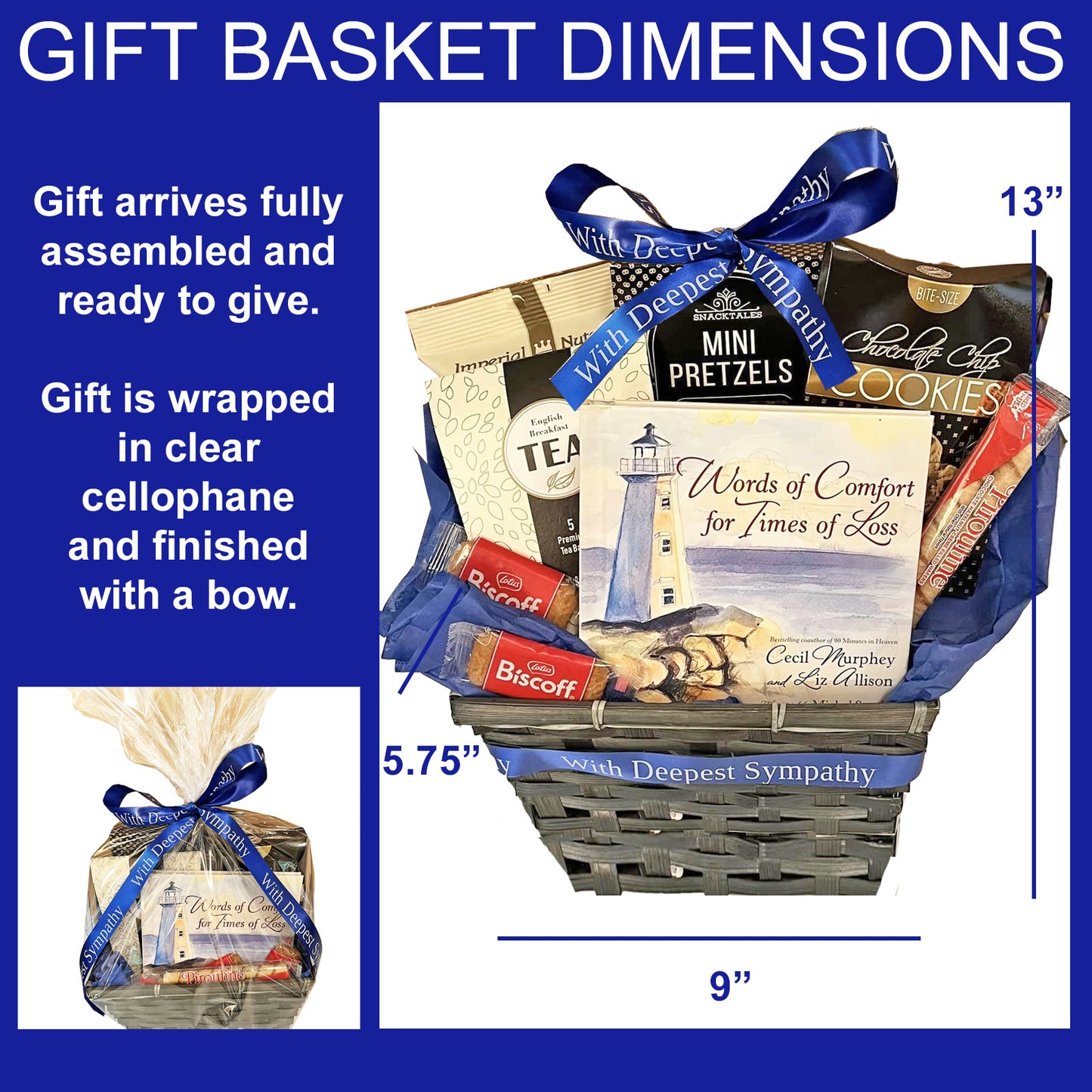 Words of Comfort Christian Sympathy Gift Basket for Loss of Mother, Father, Loved One Christian Bereavement Gift with Book plus Gourmet Snacks to Send Condolences for Men, Women, Clients, Co-Workers, Family and Friends