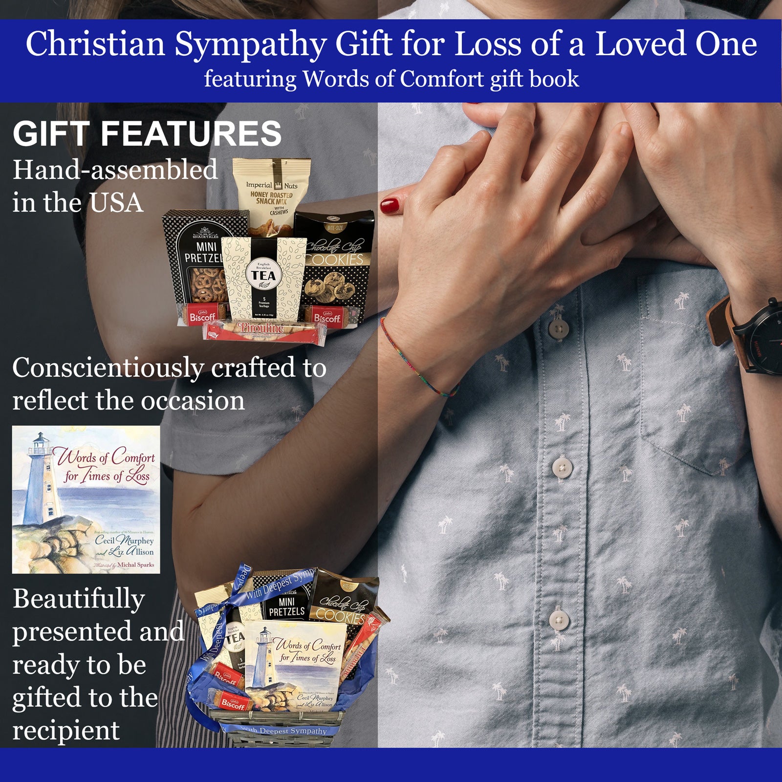 Words of Comfort Christian Sympathy Gift Basket for Loss of Mother, Father, Loved One Christian Bereavement Gift with Book plus Gourmet Snacks to Send Condolences for Men, Women, Clients, Co-Workers, Family and Friends