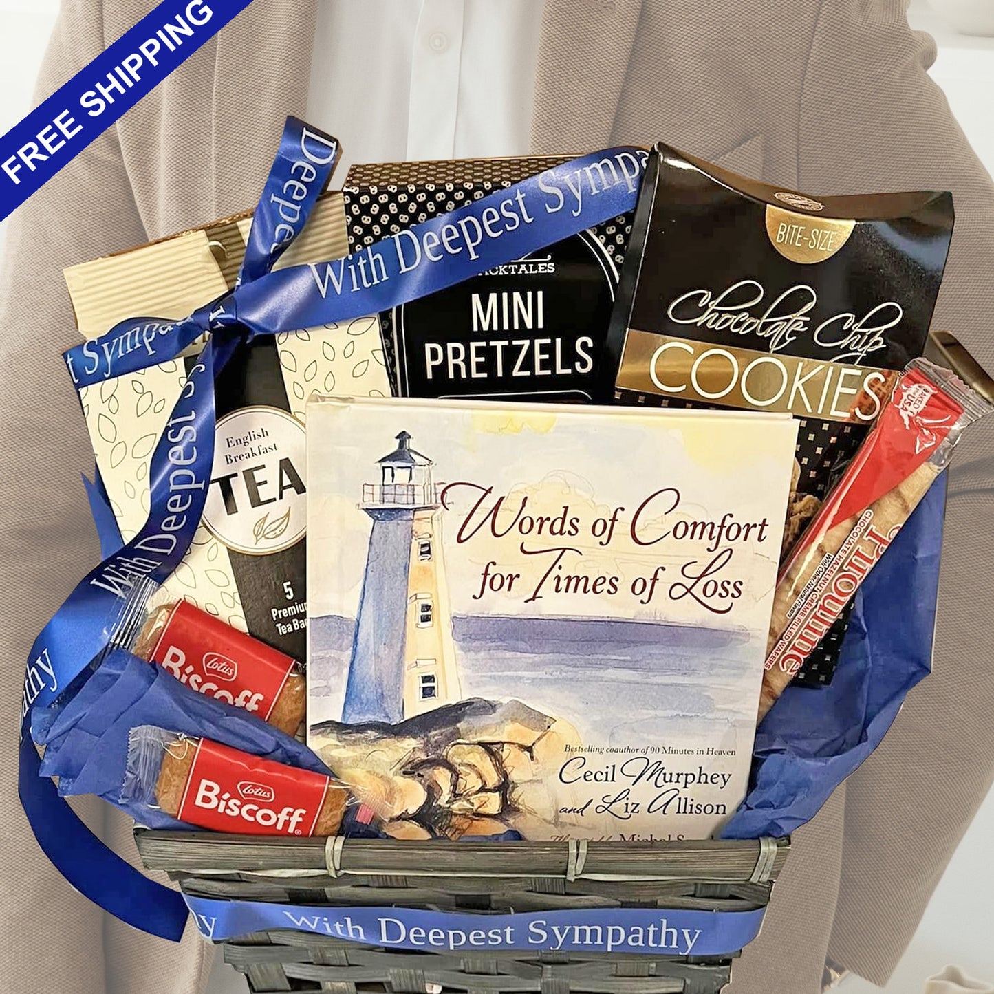 Words of Comfort Christian Sympathy Gift Basket for Loss of Mother, Father, Loved One Christian Bereavement Gift with Book plus Gourmet Snacks to Send Condolences for Men, Women, Clients, Co-Workers, Family and Friends