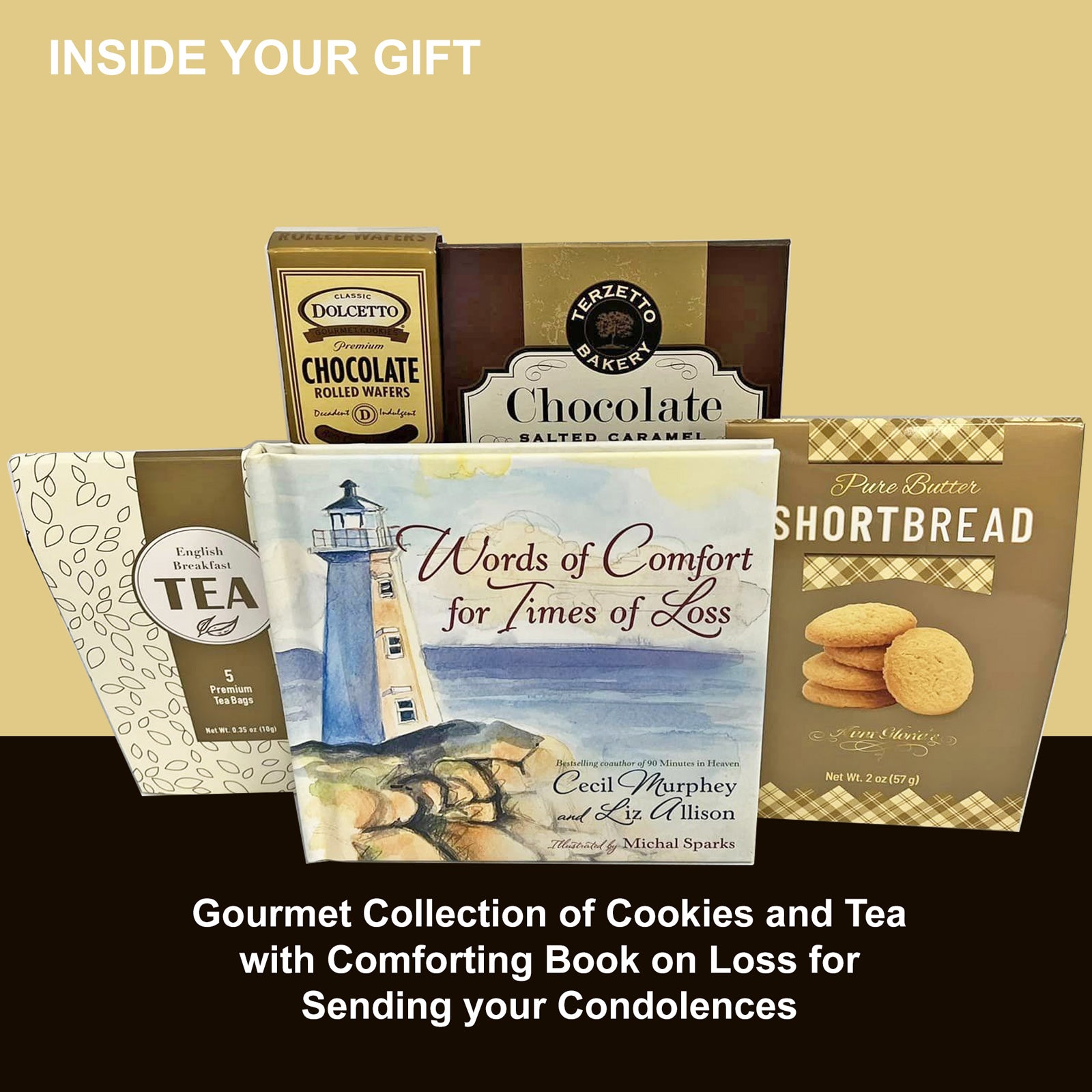 Words of Comfort Sympathy Gift Basket with Tea, Cookies and Consoling Gift Book