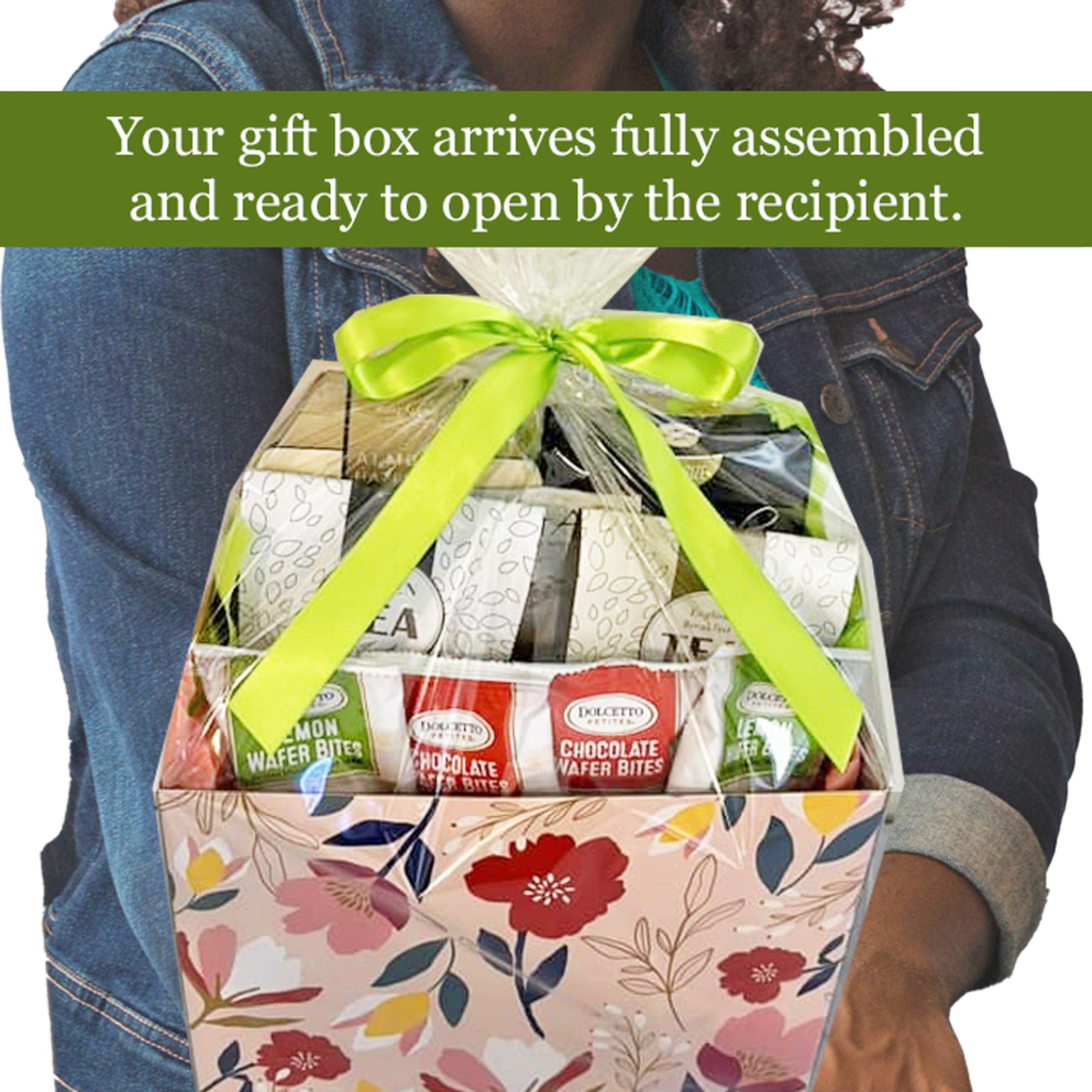 Tea Party Gourmet Gift Box with Teas and Cookies for Birthday, Mother's Day, Thinking of You, Housewarming Occasions